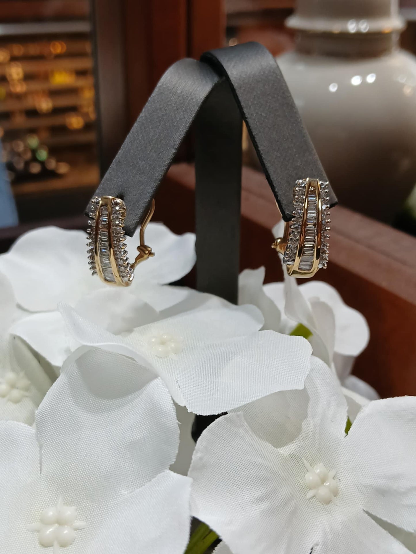 10k Yellow Gold Round and Baguette Drop Earrings