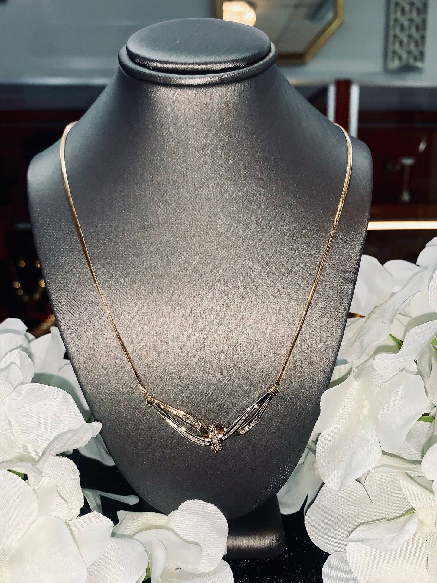 Yellow Gold Bagutte Cut Diamond Necklace