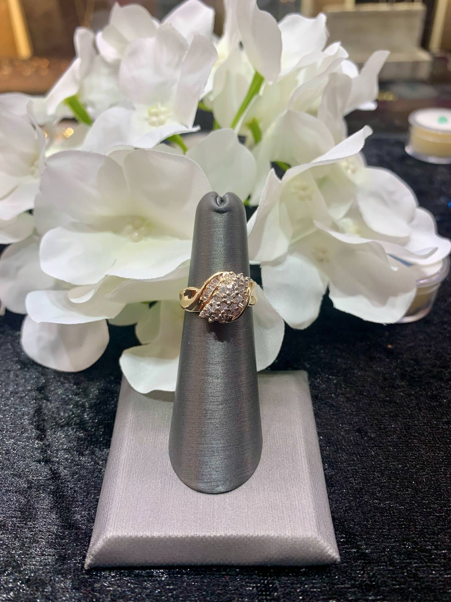 0.75 ct. Round and Baguette Diamond Waterfall Ring