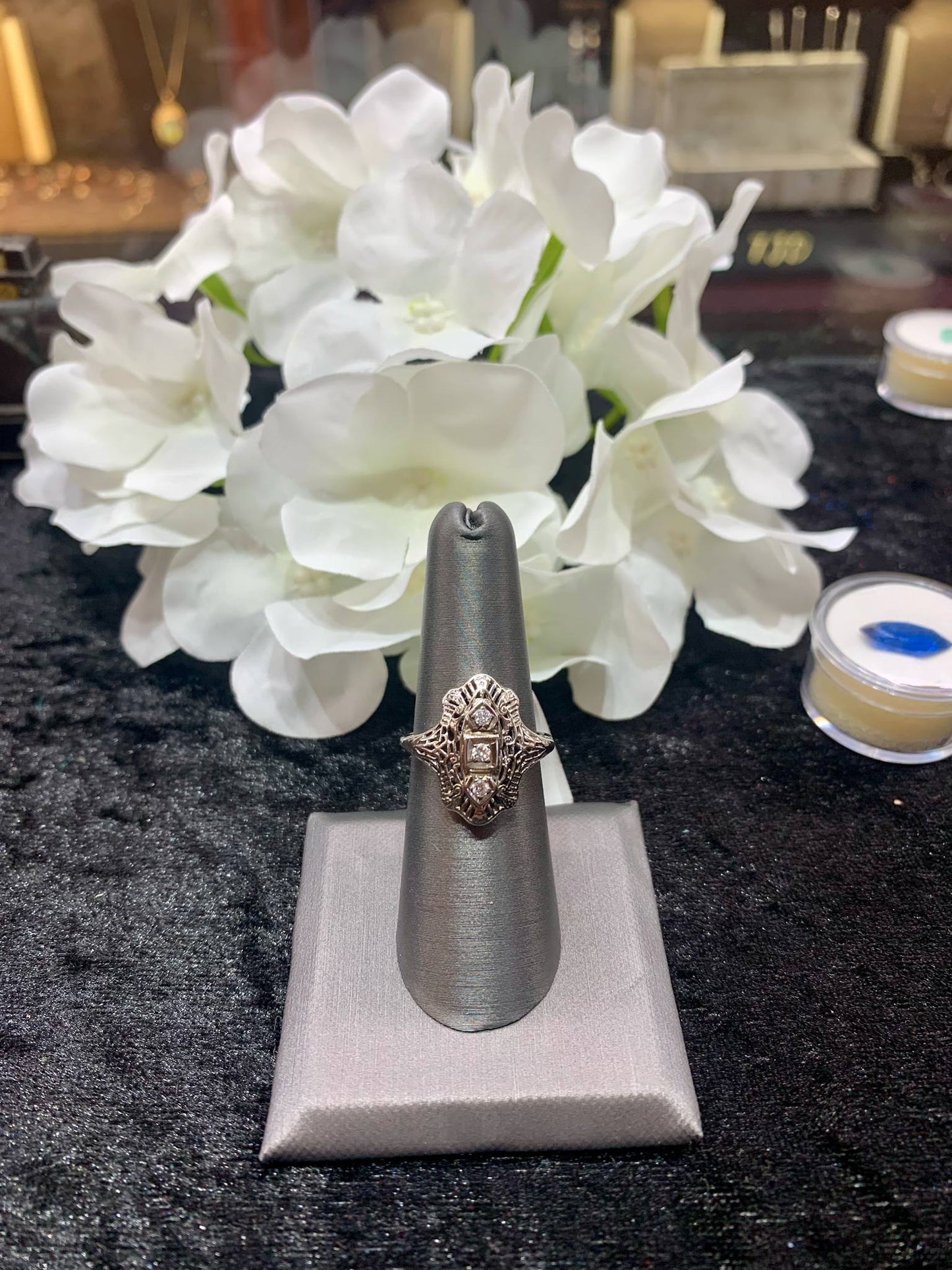 White Gold Filigree Diamond Trio Ring