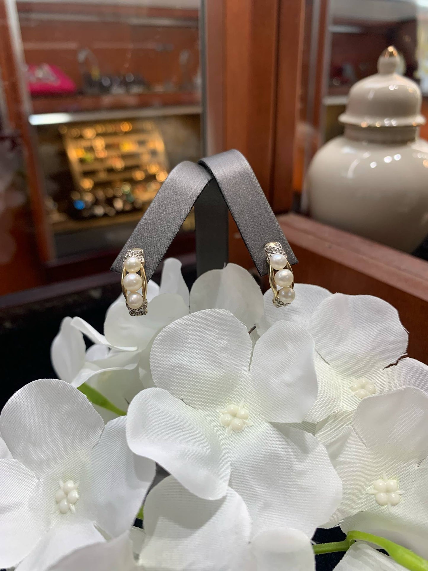 Pearl and Diamond Drop Earrings